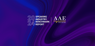 Cover of the 2024 Speaking Industry Benchmark Report from AAE Speakers Bureau