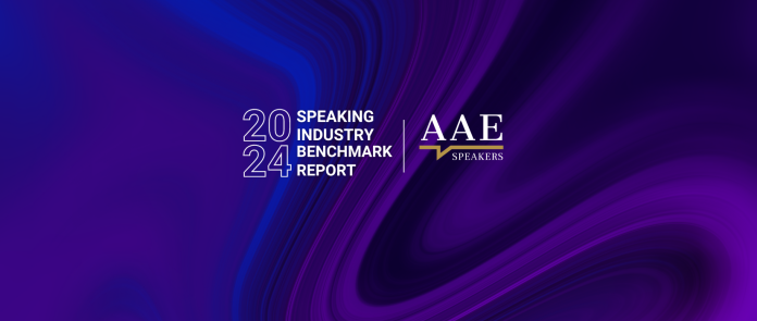 Cover of the 2024 Speaking Industry Benchmark Report from AAE Speakers Bureau