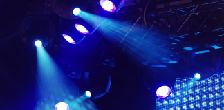 Blue stage lighting at an event venue