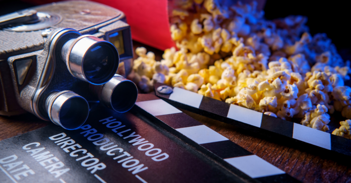 Popcorn, an old-timey camera, and a clapboard