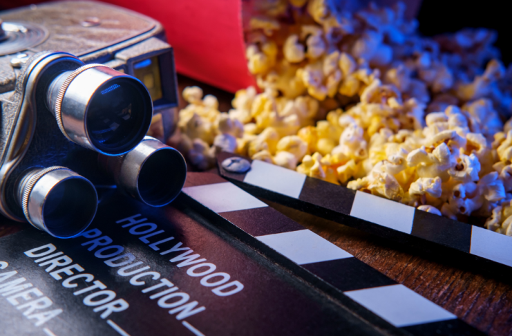 Popcorn, an old-timey camera, and a clapboard