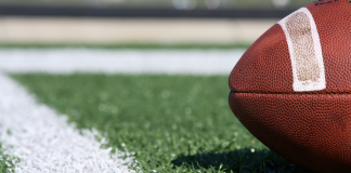 Close up of a football on the field