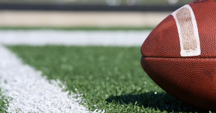 Close up of a football on the field